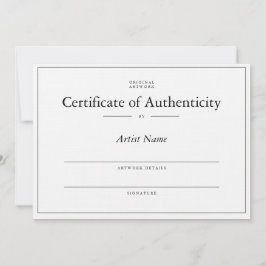 Elegant, linnen Certificate of Authenticity for ar Bedankkaart