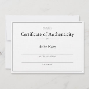 Elegant, linnen Certificate of Authenticity for ar Bedankkaart