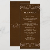 Elegant Linnen Espresso Bruin Gast Naam Diner Menu (Voorkant / Achterkant)