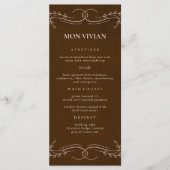 Elegant Linnen Espresso Bruin Gast Naam Diner Menu (Voorkant)