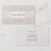 Elegant linnen gestreept beige en roze monogram visitekaartje (Voorkant / Achterkant)