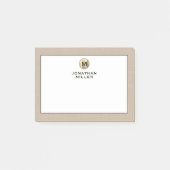Elegant Linnen Gouden Monogram Post-it® Notes (Voorkant)
