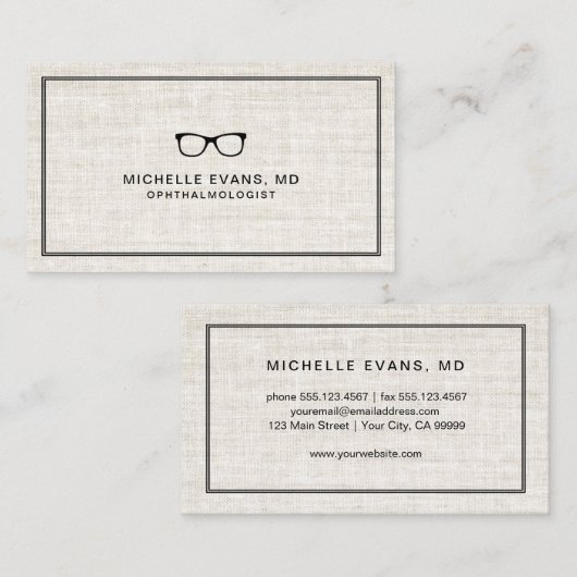 Elegant linnen look oogarts Professional Visitekaartje (Voorkant / Achterkant)