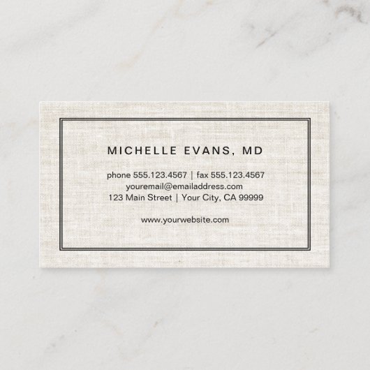 Elegant linnen look oogarts Professional Visitekaartje (Achterkant)