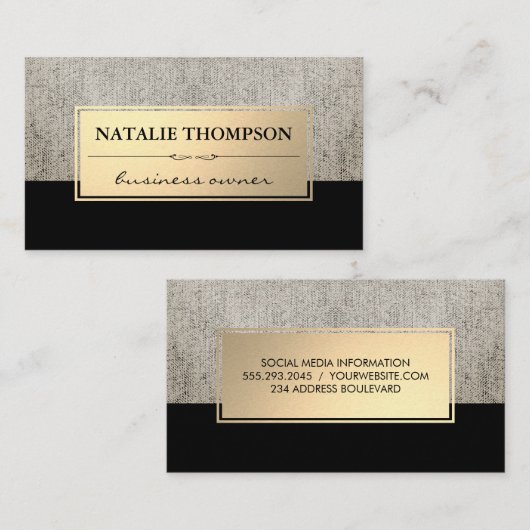 Elegant linnen metallic goud Lijst Visitekaartje (Voorkant / Achterkant)