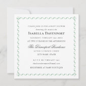 Elegant lint Baby shower Strepen Groen Vierkant Kaart (Voorkant)