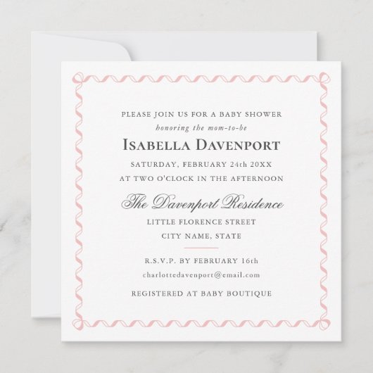 Elegant lint Baby shower strepen roze vierkant Kaart (Voorkant)