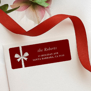 Elegant lint boog rood kerstadres etiket