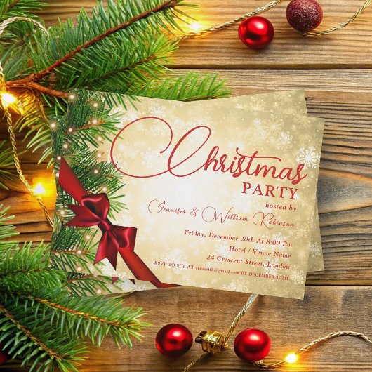 Elegant lint & dennengoud kerstvakantie kaart