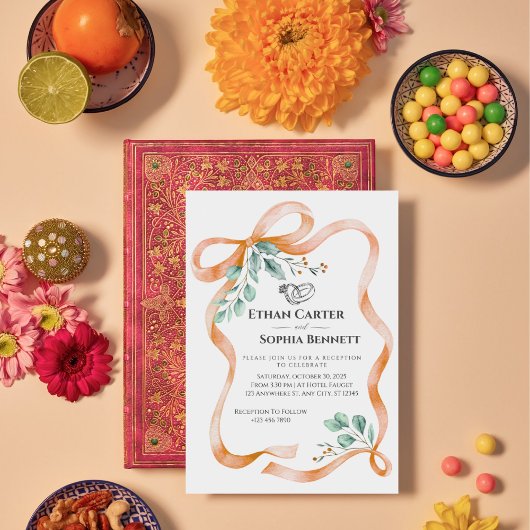 Elegant lint & groen bruiloft uitnodiging