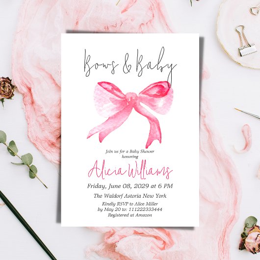 Elegant lint roze strikken en baby meisje Baby sho Kaart