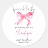 Elegant lint roze strikken en baby meisje Baby sho Ronde Sticker (Voorkant)