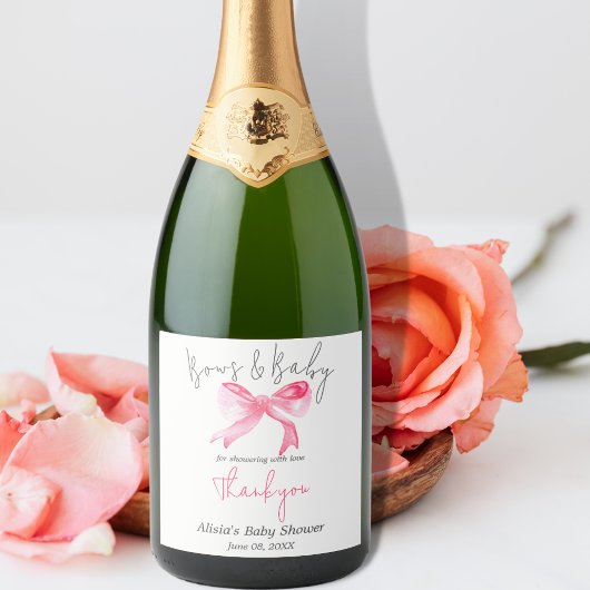 Elegant lint roze strikken en baby meisje Baby sho Sparkling Wijnetiket