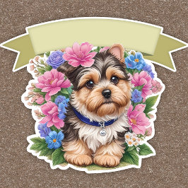 Elegant lint, schattig Yorkshire, bloemen op maat Sticker