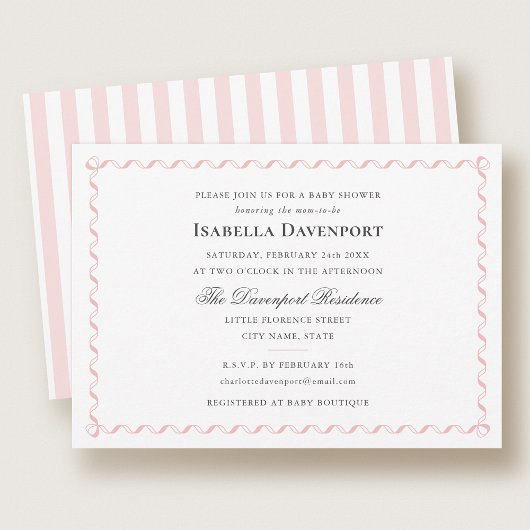 Elegant lint Snoep gestreept Baby shower roze Kaart