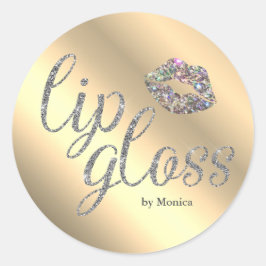 Elegant Lip Gloss Glitter Kiss Faux Holografie Ronde Sticker