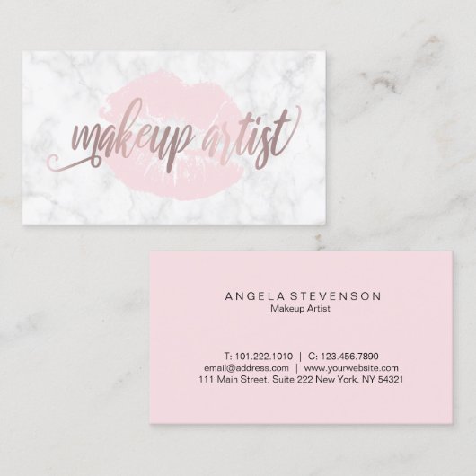 Elegant lippen witte marmer roos goudmake-up kunst visitekaartje (Voorkant / Achterkant)