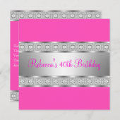 Elegant Lipstick Roze Silver Jewel 40e verjaardag Kaart (Voorkant / Achterkant)