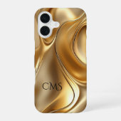 Elegant Liquid Gold Abstract Black Monogrammed iPhone 16 Hoesje (Achterkant)