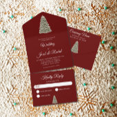 Elegant Lit kerstboom op het rode bruidsfeest van  All In One Uitnodiging