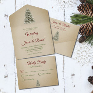 Elegant Lit kerstboom op Kraft Paper Wedding All In One Uitnodiging