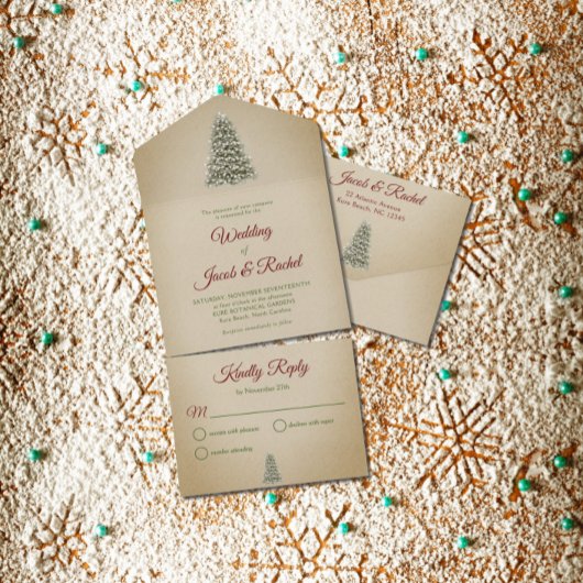 Elegant Lit kerstboom op Kraft Paper Wedding All In One Uitnodiging