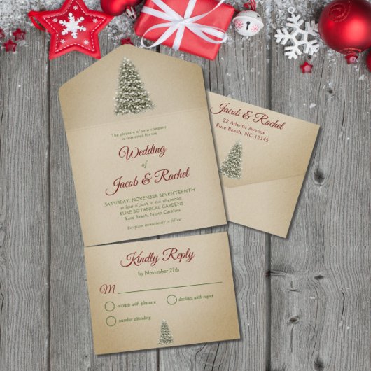 Elegant Lit kerstboom op Kraft Paper Wedding All In One Uitnodiging