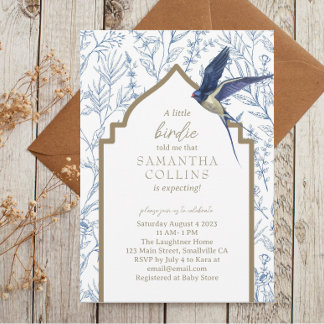 Elegant Little Bird Woodland Meadow Baby shower Kaart