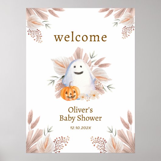 Elegant Little Boo Boho Ghost Baby shower Welkom Poster (Voorkant)