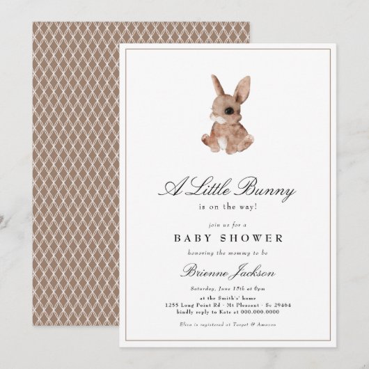 Elegant Little Bunny Gender Neutral Baby shower Kaart (Voorkant / Achterkant)