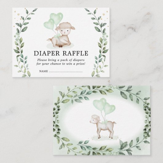 Elegant Little Lamb Diaper Raffle Baby Sheep Informatiekaartje (Voorkant / Achterkant)
