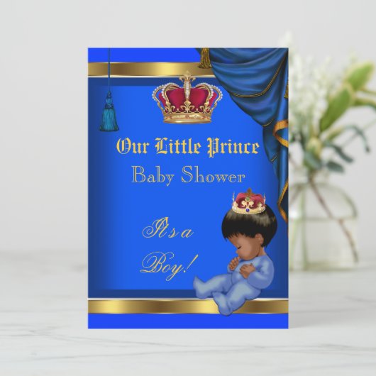Elegant Little Prince Baby shower Boy Blue 2 Kaart (Staand voorkant)