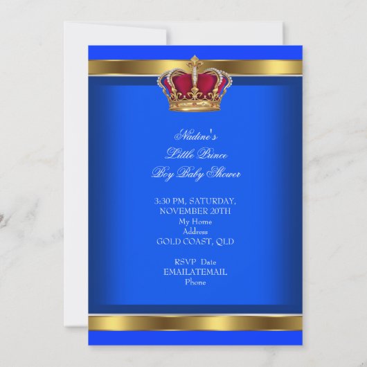 Elegant Little Prince Baby shower Boy Blue 2 Kaart (Achterkant)