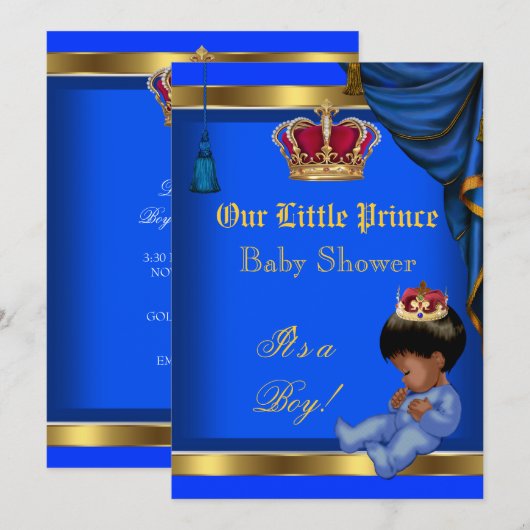 Elegant Little Prince Baby shower Boy Blue 2 Kaart (Voorkant / Achterkant)