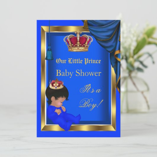 Elegant Little Prince Baby shower Boy Blue 2 Kaart (Staand voorkant)