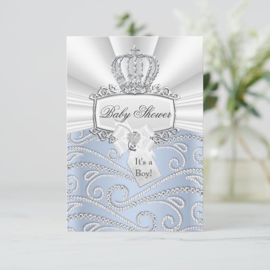 Elegant Little Prince Diamond Baby shower Invite Kaart (Staand voorkant)