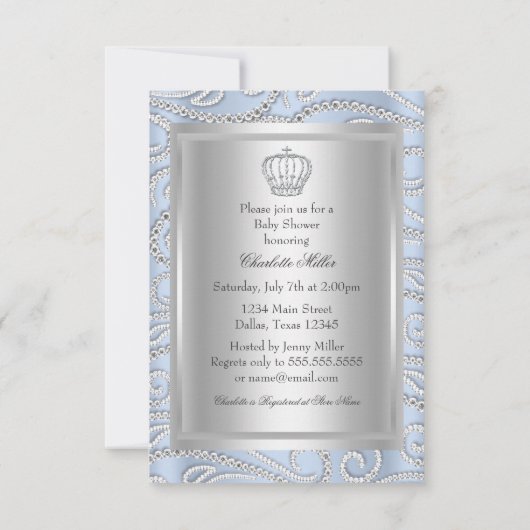 Elegant Little Prince Diamond Baby shower Invite Kaart (Achterkant)