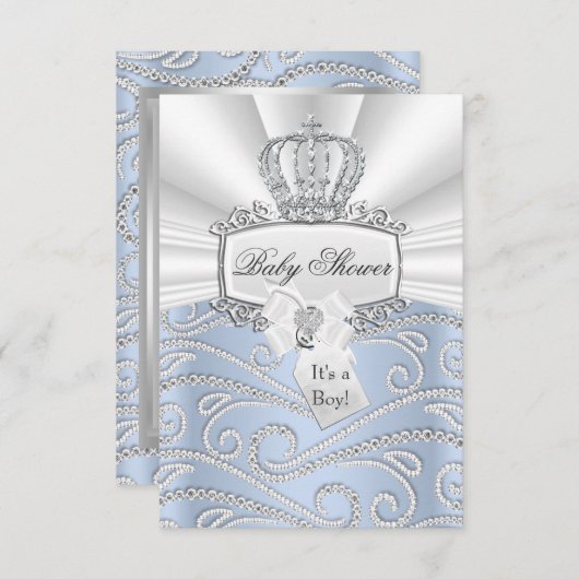 Elegant Little Prince Diamond Baby shower Invite Kaart (Voorkant / Achterkant)