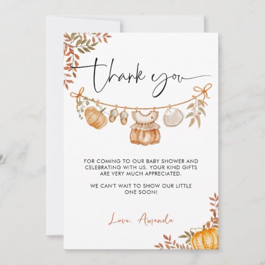 Elegant Little Pumpkin Baby shower Bedankkaart (Voorkant)