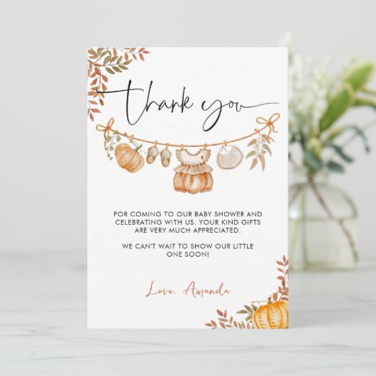 Elegant Little Pumpkin Baby shower Bedankkaart (Staand voorkant)