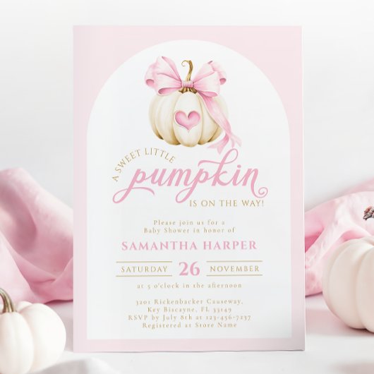 Elegant Little Pumpkin Roze Baby shower Kaart