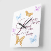 Elegant Live Laugh Love Butterflies Vierkante Klok (Hoek)