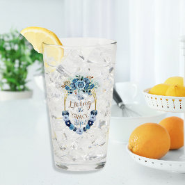 Elegant Living the Grace Life Blue Floral Gold Glas