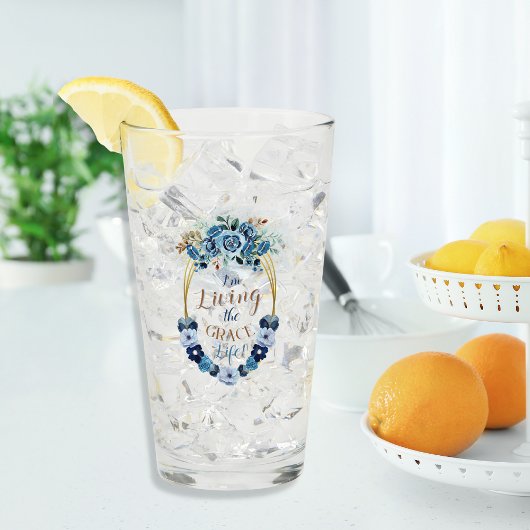 Elegant Living the Grace Life Blue Floral Gold Glas