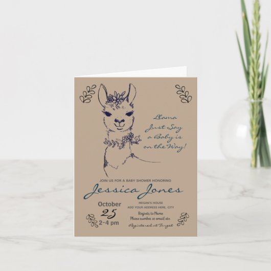 Elegant Llama Girl Baby shower Rustic (Voorkant)