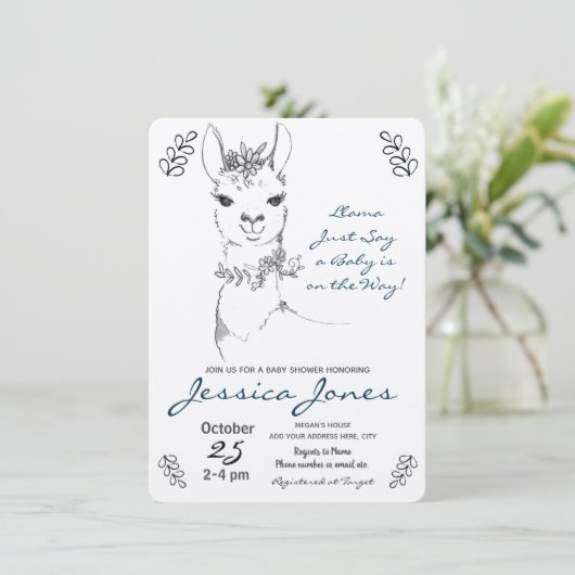 Elegant Llama Girl Baby shower Rustic Kaart (Staand voorkant)
