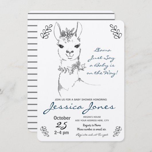 Elegant Llama Girl Baby shower Rustic Kaart (Voorkant / Achterkant)