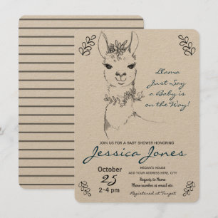 Elegant Llama Girl Baby shower Rustic Kaart