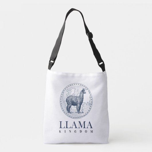 Elegant Llama met Wereldbol en Llama Kingdom Tekst Crossbody Tas (Achterkant)