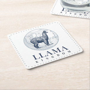 Elegant Llama met Wereldbol en Llama Kingdom Tekst Kartonnen Onderzetters